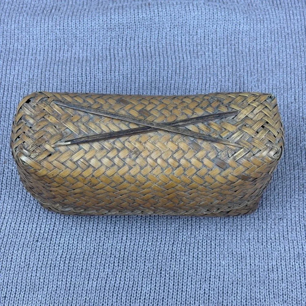 Vintage Woven Rattan Bamboo Storage Basket w Lid‎ Likely Lahu Thai Handcrafted